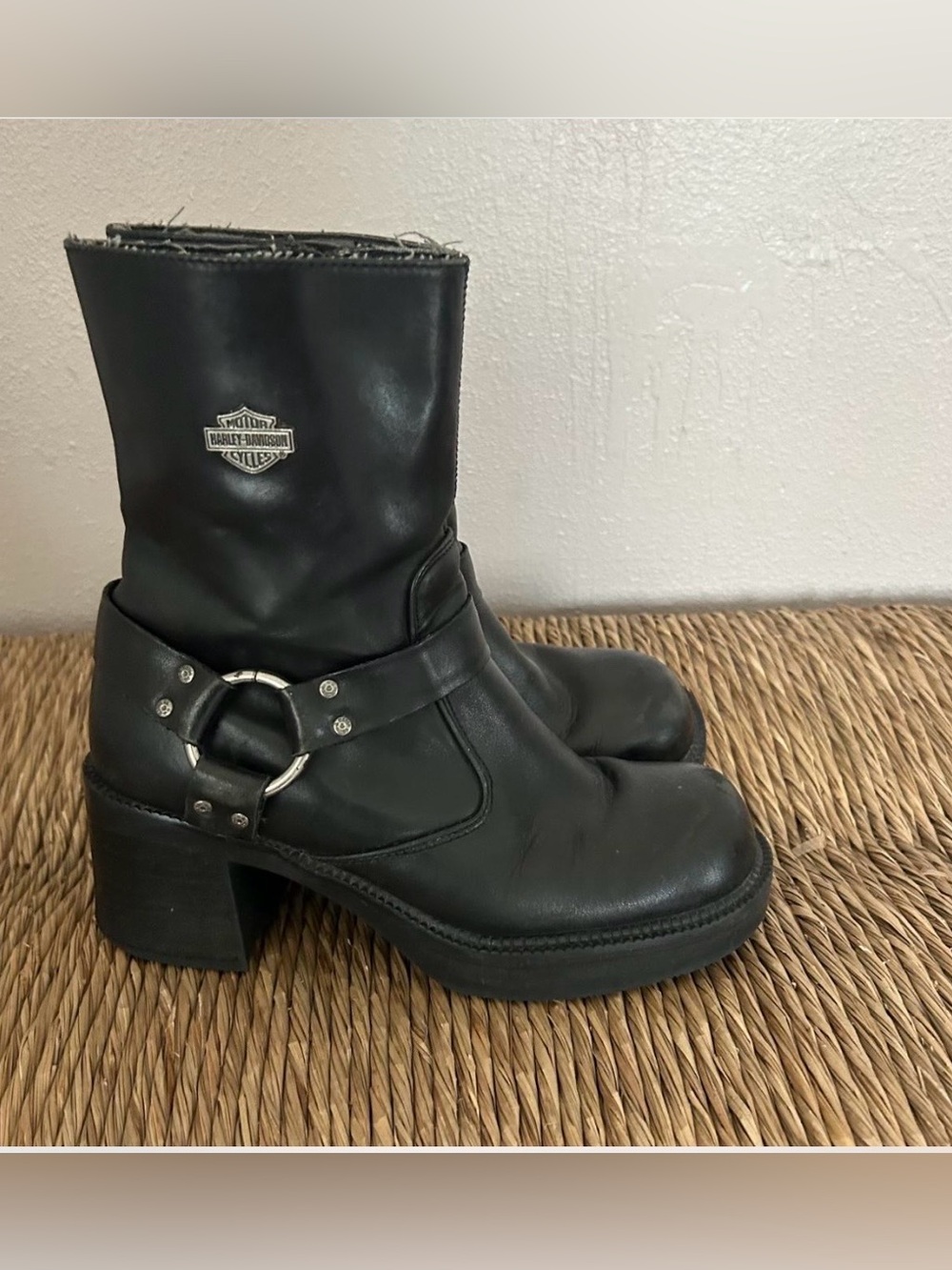 Harley-Davidson Women's Black Leather Harness Mid-Calf Boots